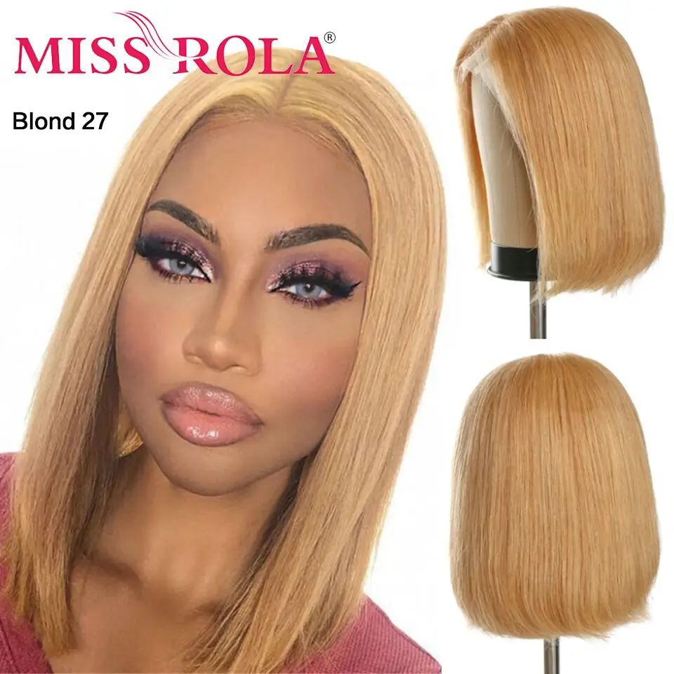 Miss Rola 4*4 Lace Closure Human Hair Wigs Brazilian Remy Hair Straight Short Bob Wig 1B30 1B99J 1B27 99J Lace Wigs 150% Density