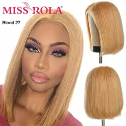 Miss Rola 4*4 Lace Closure Human Hair Wigs Peruvian Remy Hair Straight Short Bob Wig 1B30 1B99J 1B27 99J Lace Wigs 150% Density