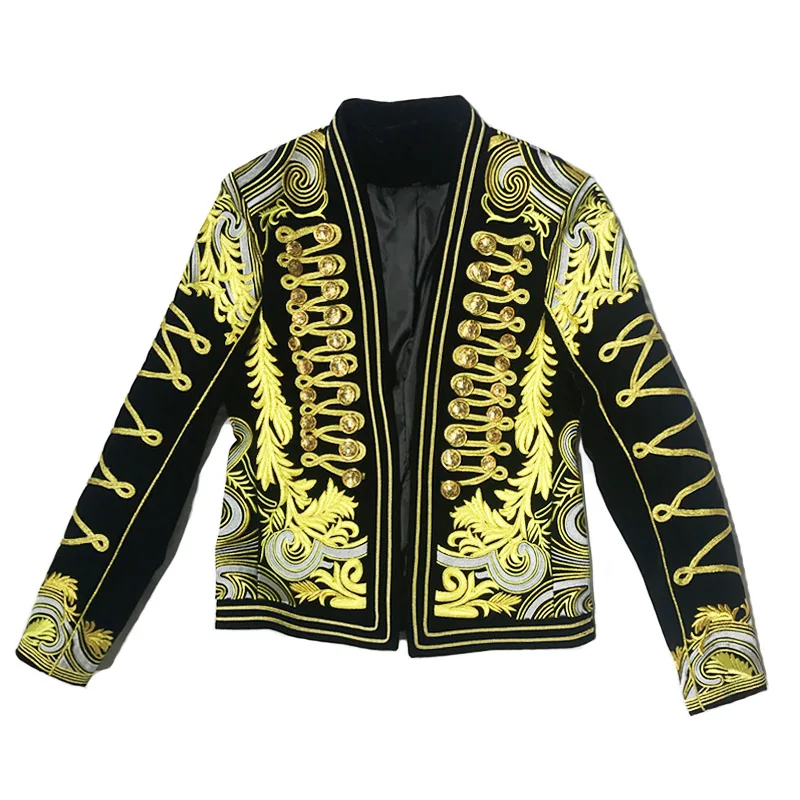 

Autumn Winter Fashion Embroidery Men Jacket Casual Slim Small Suit Perform Stage Hip Hop Dancer Singer Costumes Men's Clothing