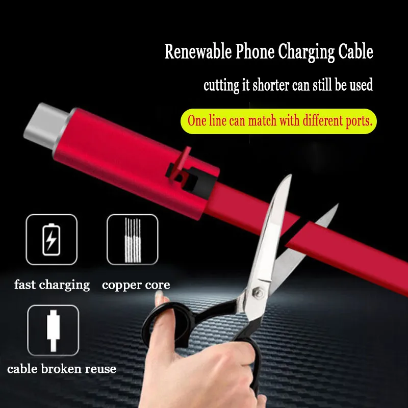 

Renewable Phone Charging Cable for iPhone Cutting Quickly Repair Charging Line fast USB Charging for Android Type C Mobile phone
