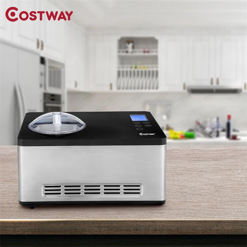 COSTWAY 2,1 Quart машина для мороженого с ЖК-таймером управление высокоэффективный компрессор из нержавеющей стали снаружи