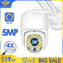 Caméra IP 5MP WiFi 3MP Caméra de sécurité de surveillance vidéo CCTV extérieure sans fil 1080P 4X Zoom numérique Détection de mouvement Alexa P2P
