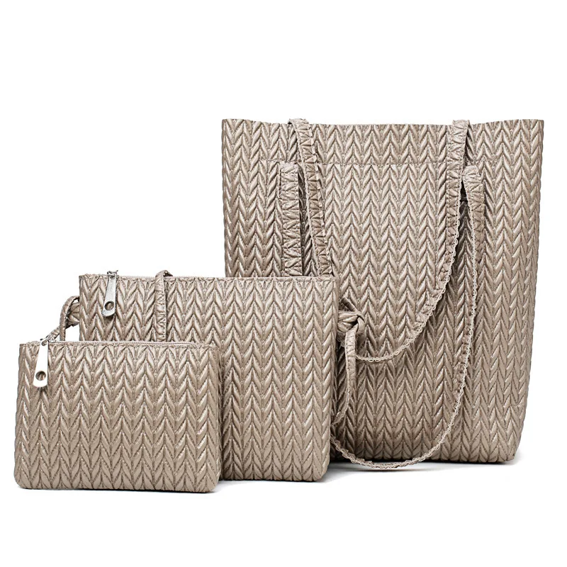 

WOMEN'S Bag New Style Korean-style Fashion Bamboo Joint Pattern Different Size Bags Three-piece Set Hand Crossbody Bag a Generat