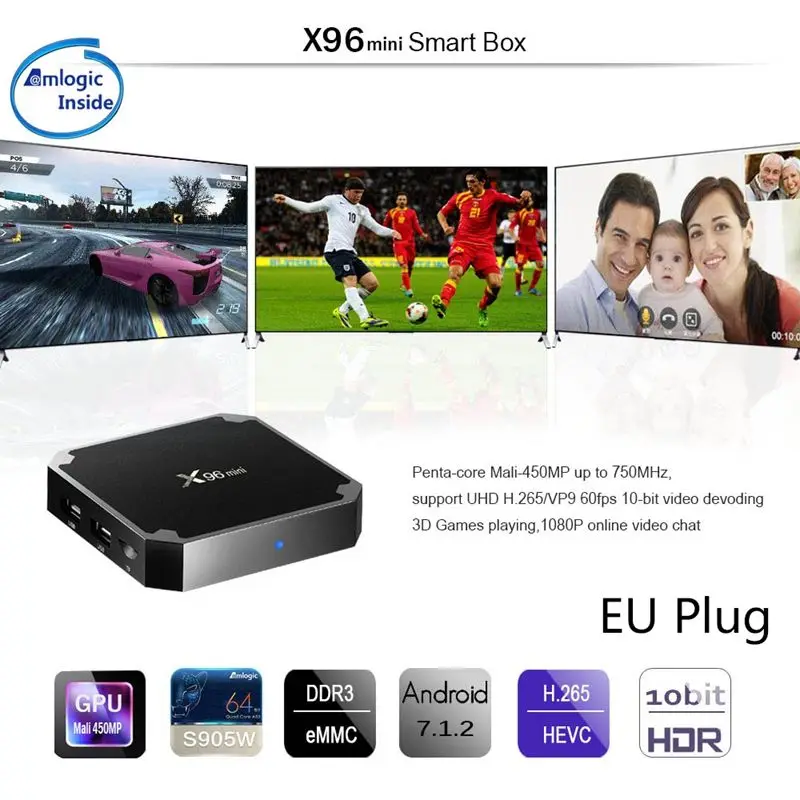 AABB-X96 мини 4K tv Box Android 7.1.2 интернет медиаплеер 2,4 GHz WiFi 16G EU plug