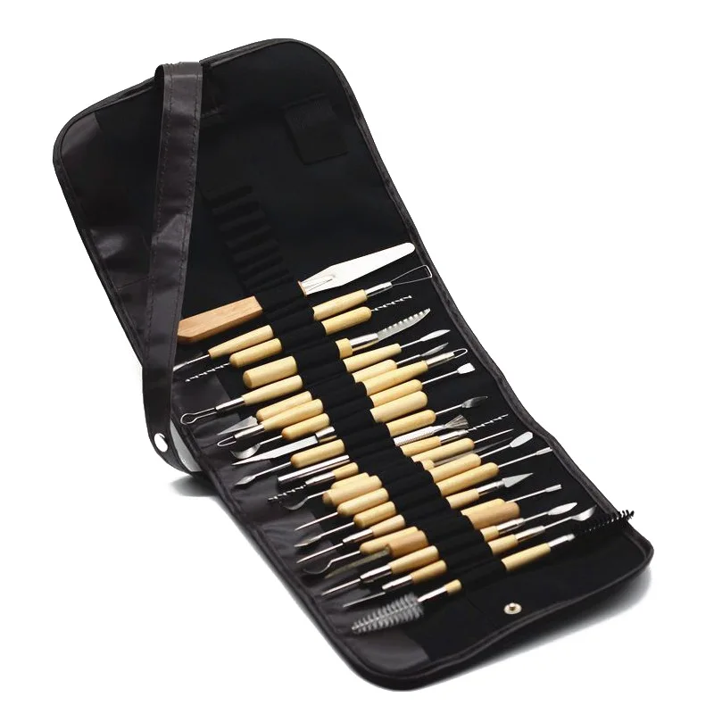 

22 Pieces Wood DIY Shaping Radium Cutter Wire Clay Pottery Clay Sculpture Tool Bar Canvas Bag Set