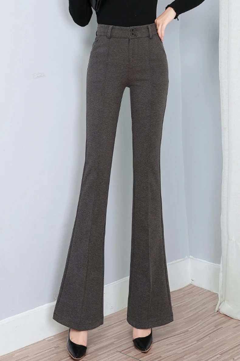 Офисные женские плотные расклешенные брюки осень зима уличная одежда с высокой талией повседневные женские брюки широкие теплые женские брюки
