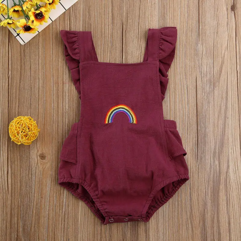 Комбинезон без рукавов для маленьких девочек; хлопковый комбинезон с оборками; пляжный костюм; милая Одежда для маленьких девочек 0-18 месяцев