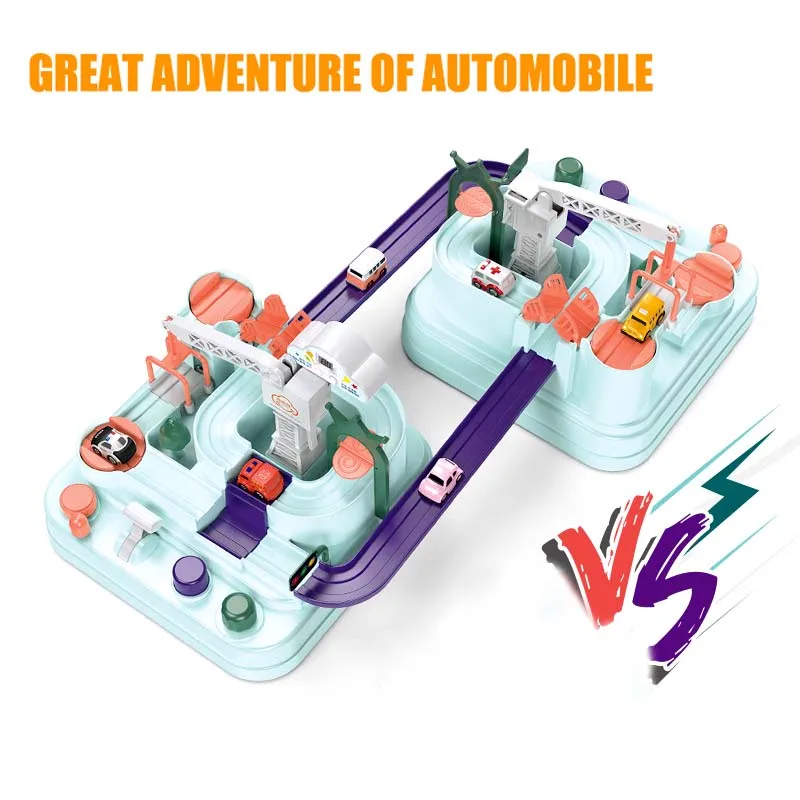 

Montessori Railway Train Track Educational Toy Voiture Adventure Double Battle Edition Rail Transit Slot Car Garage Parking Toys