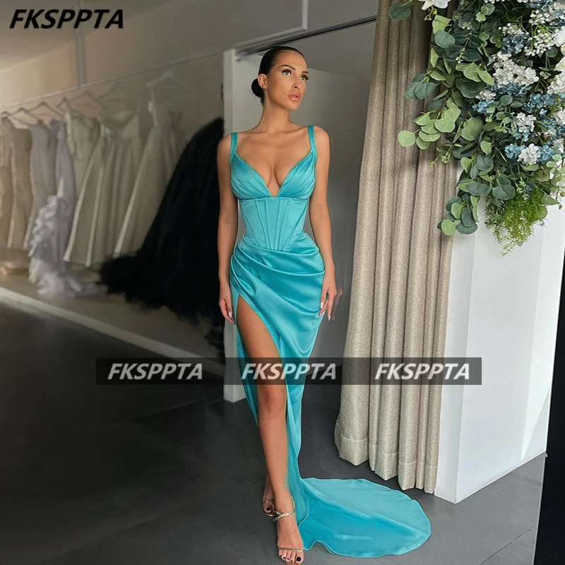 pink prom dress Turquoise Mermaid Sexy 2021 Prom Dresses Sweetheart Backless Pleats Silk Satin Long Party Gowns Plus Size Women Dress silver prom dresses