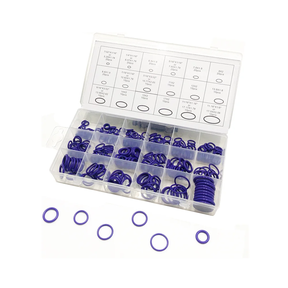 270PCS 18 Different Sizes Inch imperial Rubber O-ring Seal Washer Purple Green O-Ring Kit Orings Gasket For Car Air Conditioner