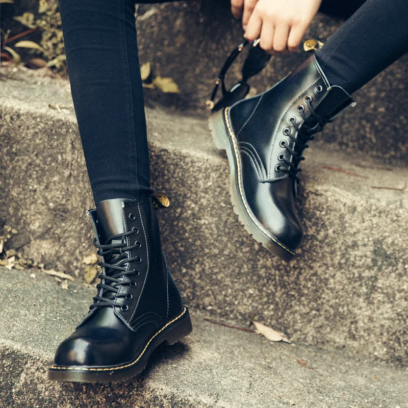 Classic Women Genuine Leather Martin boots 2019 New Retro Brush Corlor Oxford Sole Motorcycle Boots