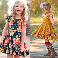 Хлопковое летнее праздничное Пышное Платье-пачка с цветочным принтом для маленьких девочек, сарафан