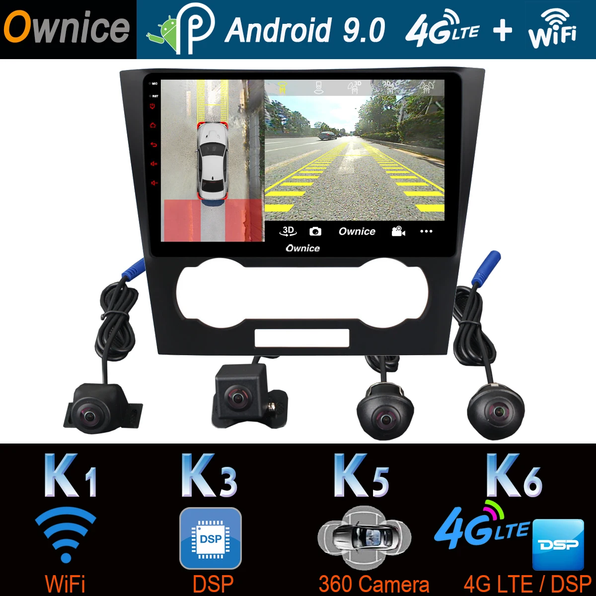 Панорамная камера 360 ° 4G LTE Android 9 0 4 Гб + 64 ГБ GPS радио SPDIF DSP CarPlay автомобильный