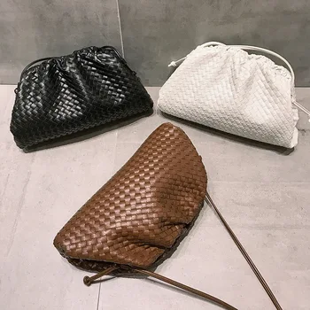 

Women's Leather Bags 2020 New Style Women's Bag Clip Dumplings Shoulder Bag Bv Weaving Cloud Bag