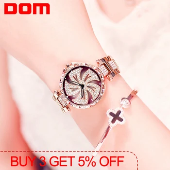 

2020 DOM Rotating dial Women Quartz Watches Stylish Fashion Diamond Female Wristwatch Luxury Brand Waterproof Gold Watch Women