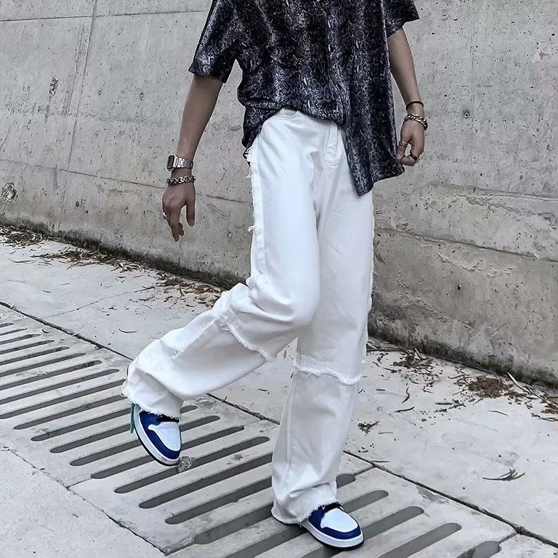 Spring Summer White Baggy Jeans Men 