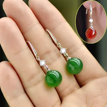 925 Sliver Emerald Jade Jewelry Earrings Natural Green Agate Chalcedony Gemstone Drop Garnet Diamond for Women