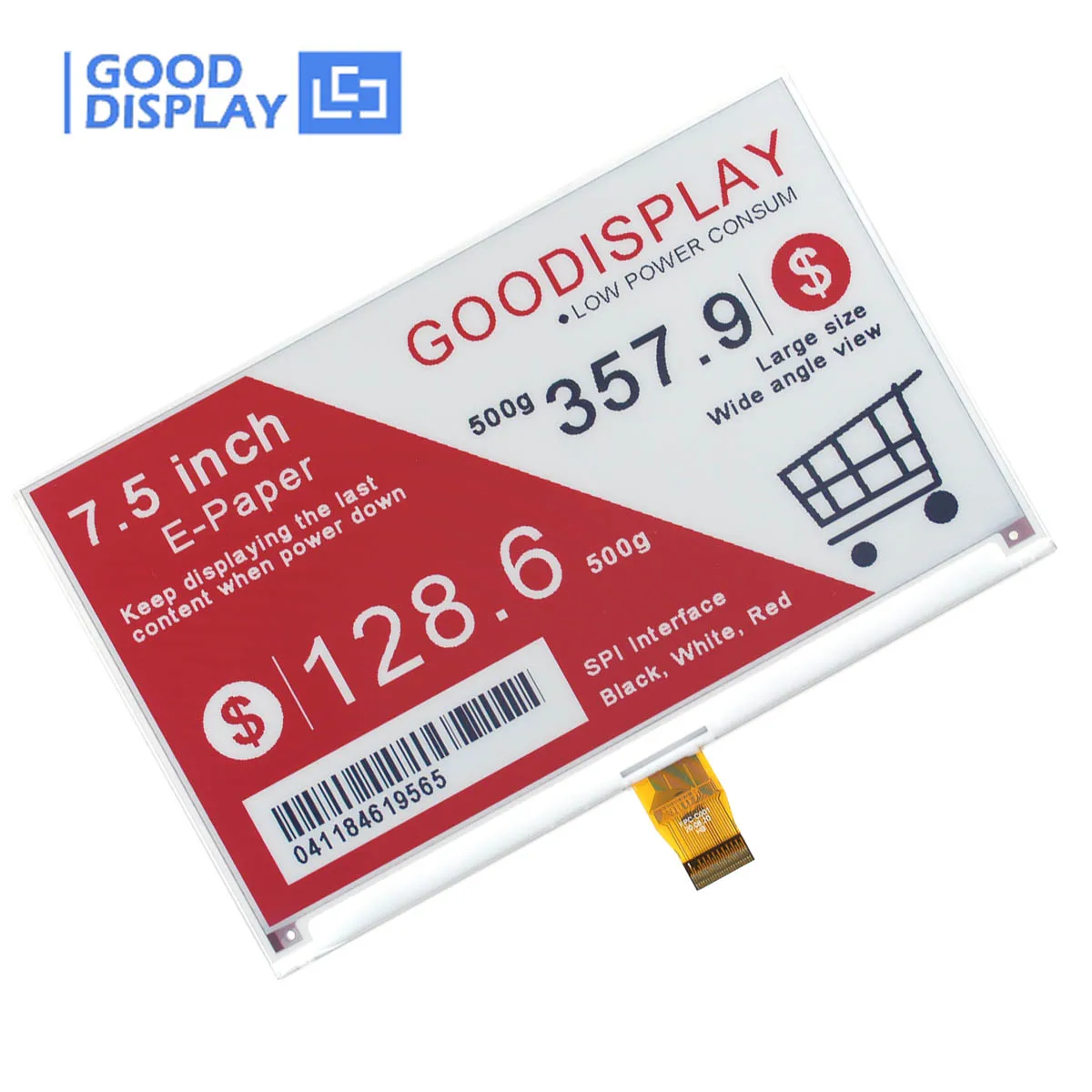 Display de Papel Eletrônico Atualização Completa de Peças Preto e Branco Vermelho Tri-color Gdey075z08 75 Polegadas - Imagem 3