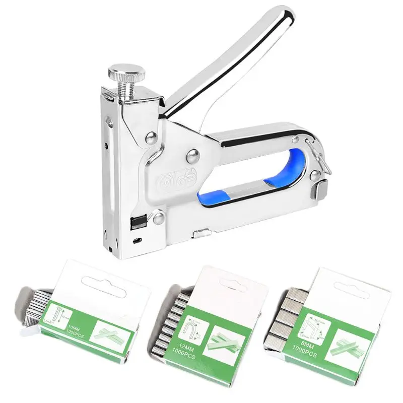 B 3 in 1 Nail Staple Gun Set 3 Ways Stapler Tacker with 3 Boxes Nails Home Office - Color: B