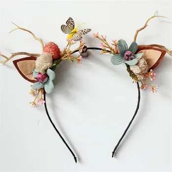 

New Christmas Fairy Tale Flower Headband Retro Tree Branch Deer Ears Antler Hair Hoop Hair Accessories For Girls