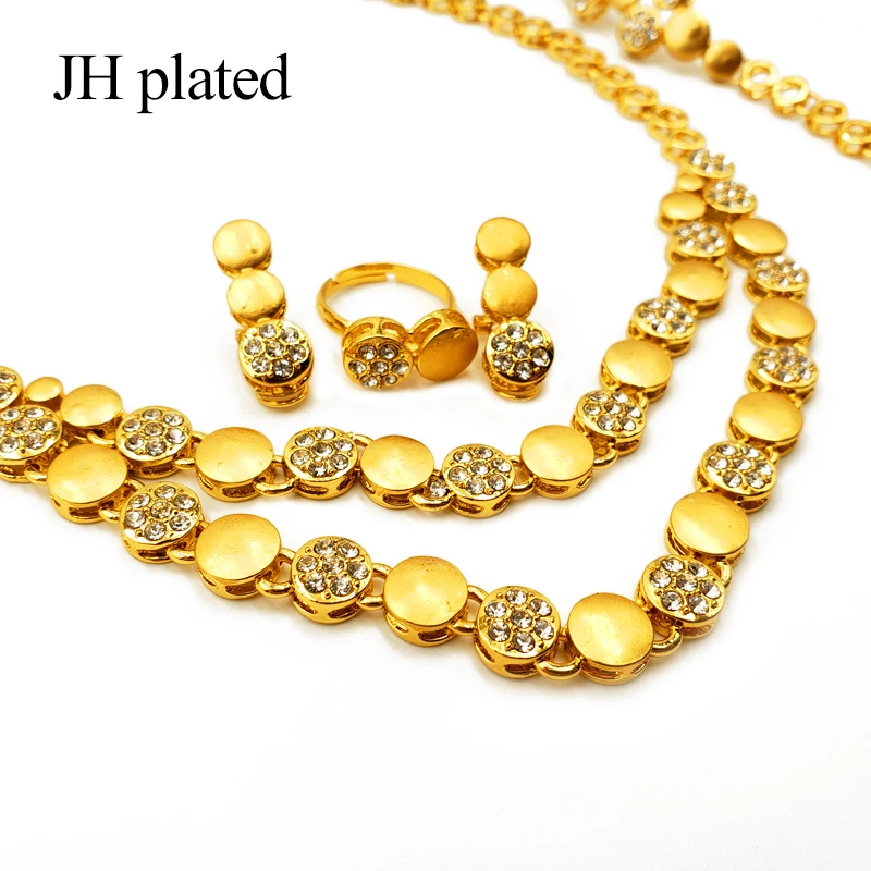JHplated африканская эфиопская Мода золотого цвета ювелирные изделия женский свадебный подарочный набор индийский женский Ожерелье для подарков серьги кольцо браслет набор