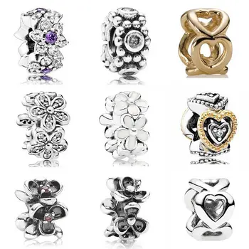 

Heart Dazzling Daisies Forget-me-not Magnolia Bloom With Crystal Spacer Beads Fit Bracelet 925 Sterling Silver Charm DIY Jewelry