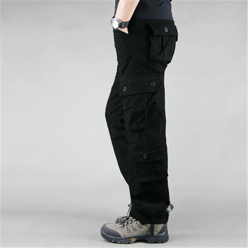 Мужские брюки-карго, мужские повседневные, с карманами, военный комбинезон, верхняя одежда, свободные длинные брюки, джоггеры, армейские тактические штаны CK102 - Цвет: 8Black