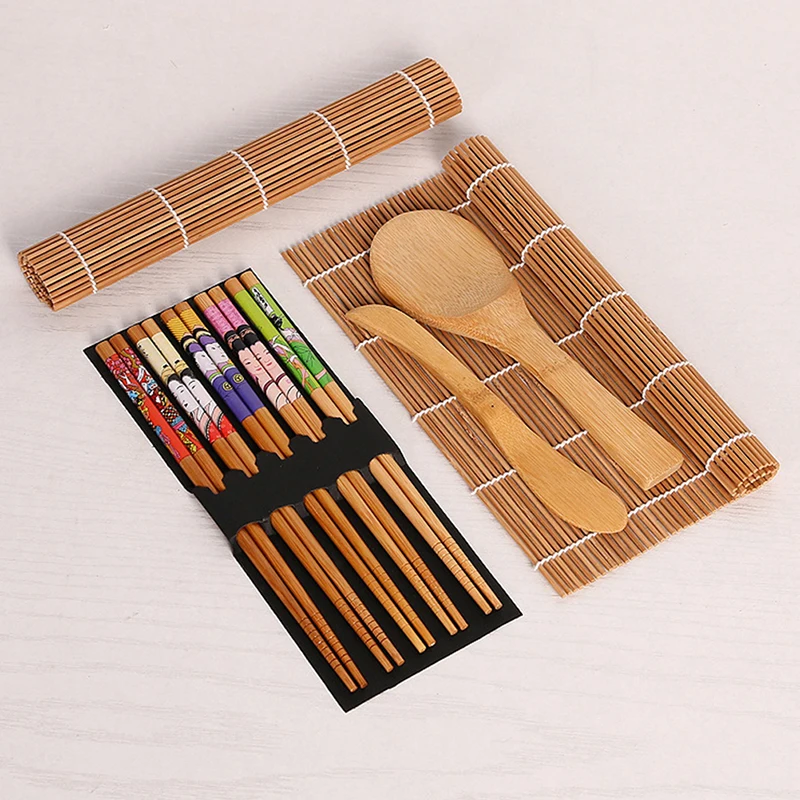 13 Pcs/Set DIY Bamboo Sushi Maker Set Sushi Curtain Rice Sushi Making Kits Roll Cooking Tools Chopsticks Spoon Sushi Blade