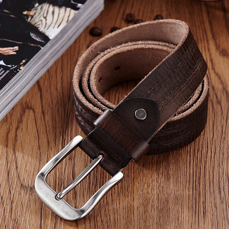 

High Quality Men 4cm Width Full Grain Top Layer Original Cow Leather Belt 100 - 135cm Length Pin Buckle Style Waist Straps