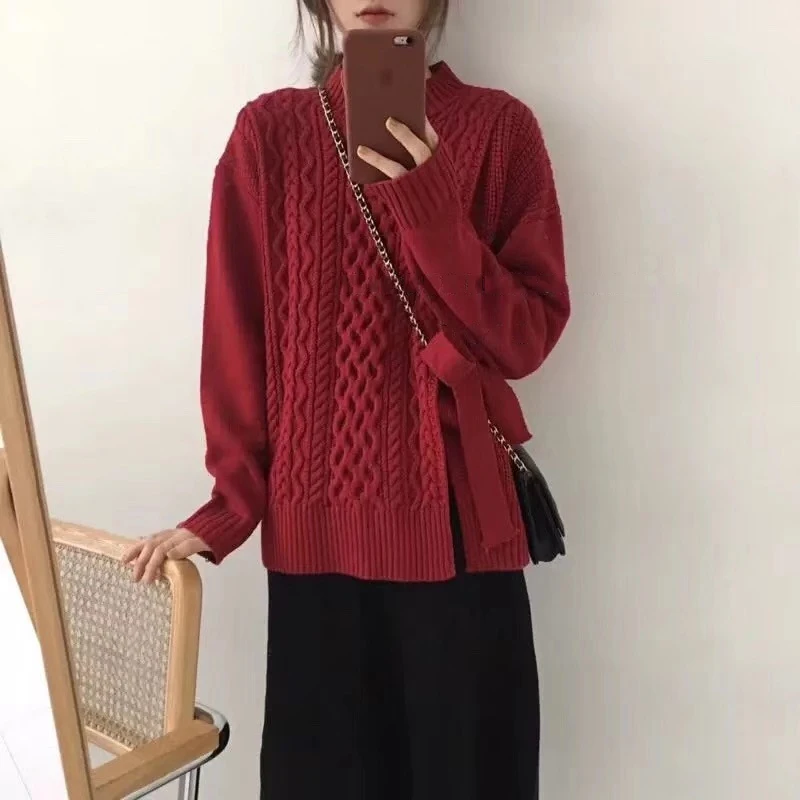 Hzirip, винтажные вязанные пуловеры, новинка, OL Pull Femme Hiver, Свитера с длинным рукавом, однотонный свободный свитер для женщин, Roupa Feminina