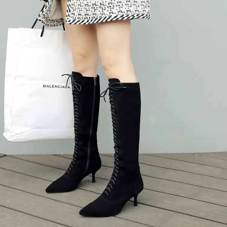 

Tanariya New Arrival Shoes woman Boots women Pointy but knee-high boots with thin heels and leather strap Martin boots