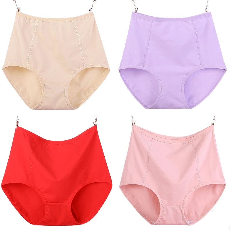 4Pcs/Lot High Waist Underwear Women Pure Cotton Medium Waist Fat Extra Size Underwear Women 200KG RedTriangle Underwear XL-6XL