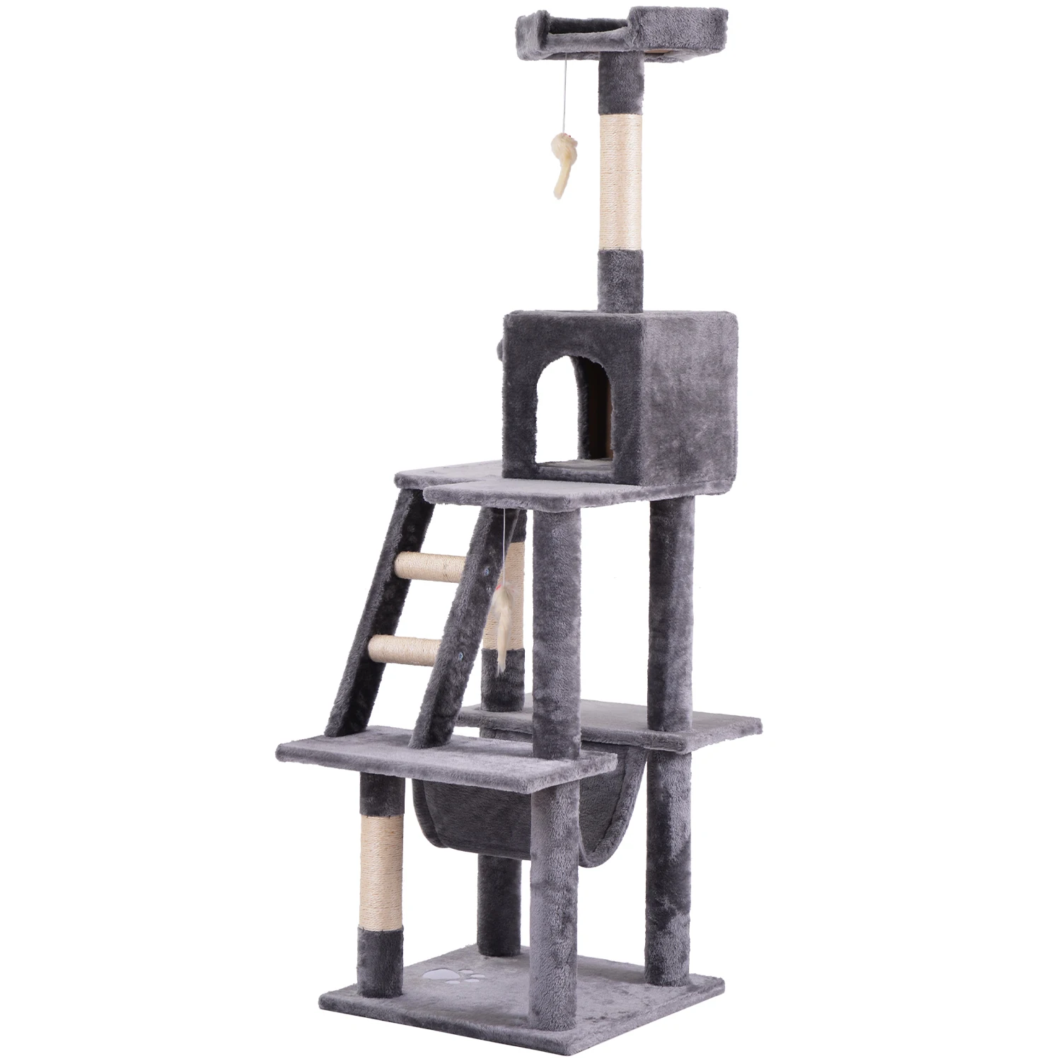 61 Inches Large Cat Tree Kitten Cat Tower House Cat Scratcher Activity Centres Scratching Post with Ladders Condo Pet Products