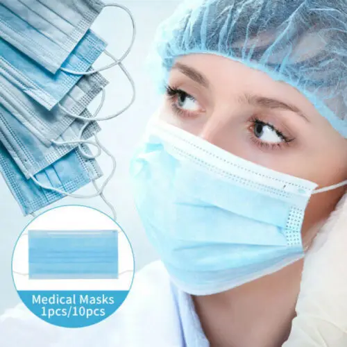

10pcs In Stock 3 Layers Non Woven Disposable Face Mask Medical Dental Earloop Activated Carbon Anti-Dust Face Surgical Masks