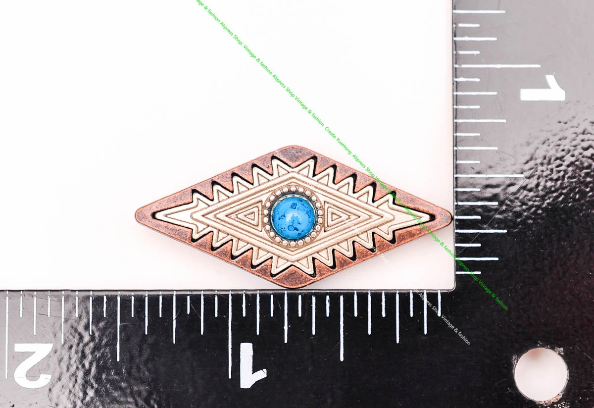 10pc antike kupfer weiß türkis leder handwerk gürtel sattel heft gepäck tasche koffer zubehör rhombus western conchos screw back – Detail 19