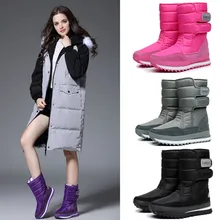 Сапоги женские зимние сапоги г. Зимние Утепленные меховые плюшевые водонепроницаемые Нескользящие резиновые теплые сапоги до середины икры на платформе с застежкой-липучкой размера плюс