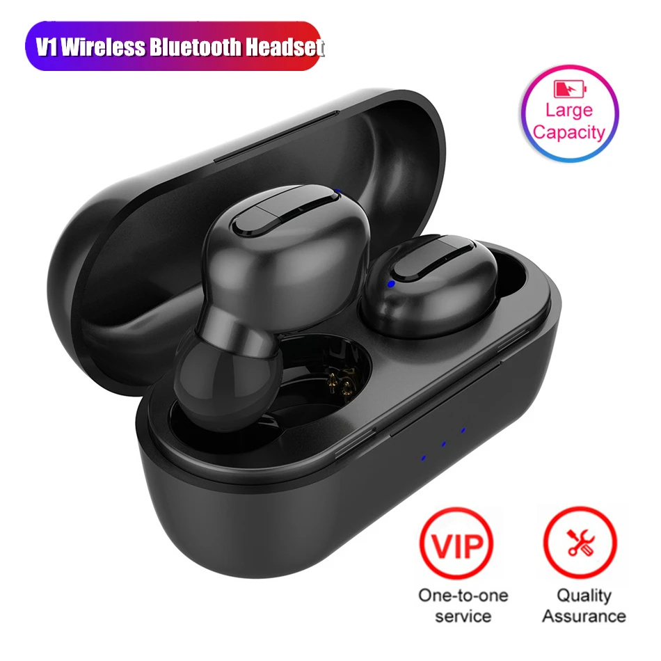 V1 Wireless Bluetooth headphones Cordless Earphones HIFI Headset Case mini Earbuds For Iphone Xiaomi Redmi Samsung Android IOS |