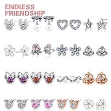 Бесконечные серебряные Роскошные хрустальные Мультяшные серьги-гвоздики с Микки и Минни для женщин и девочек, элегантные серьги, свадебные модные ювелирные изделия, подарок