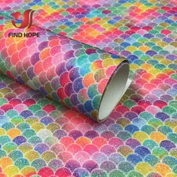 Floral Sparkle Glitter Faux Leather Fabric for Crafting and DIY Projects (Red Mermaid)
