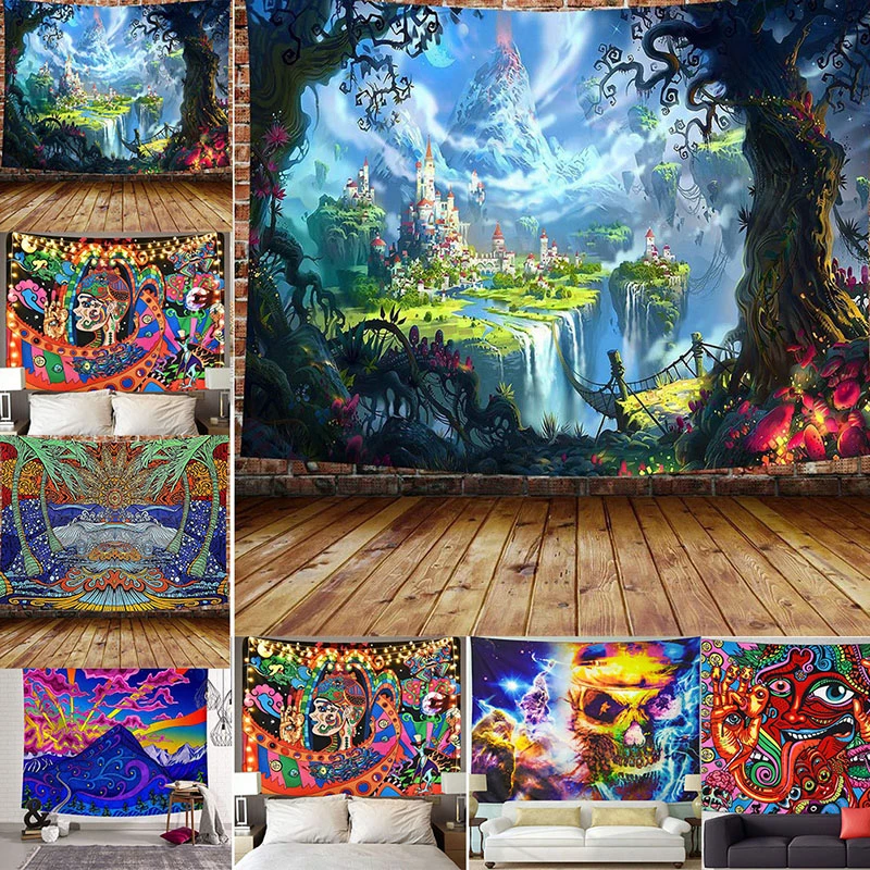 Wall Hanging Tapestry Psychedelic Yoga Beach Throw Carpet Hippie Decor Blanket 
