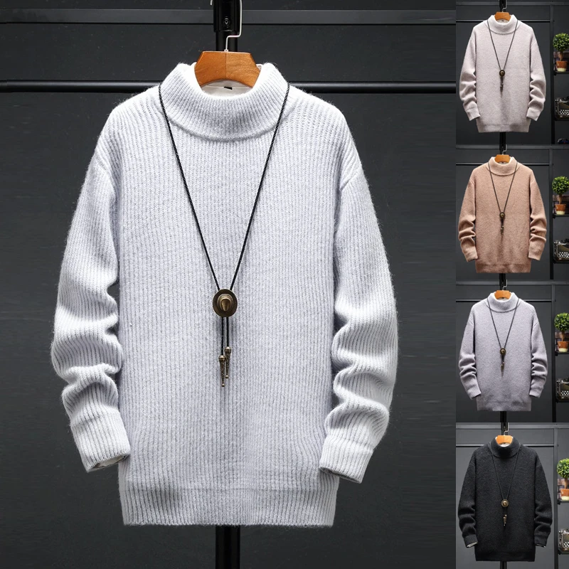 

2019 Autumn Winter New Men's Turtleneck Sweater Solid Color Knitted Pullover Sweaters Male Casual High Neck knitwear Tops M-5XL