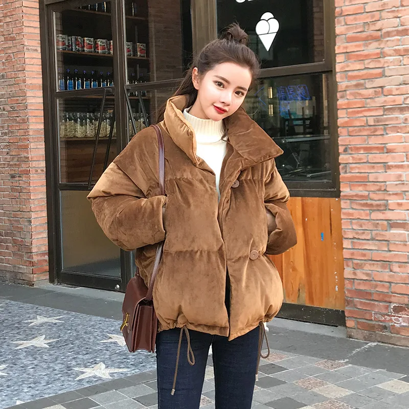 

Short-height Cotton Coat Women's Short 2019 Winter Velvet Cotton-padded Clothes Students down Feather down Coat Cotton-padded Ja