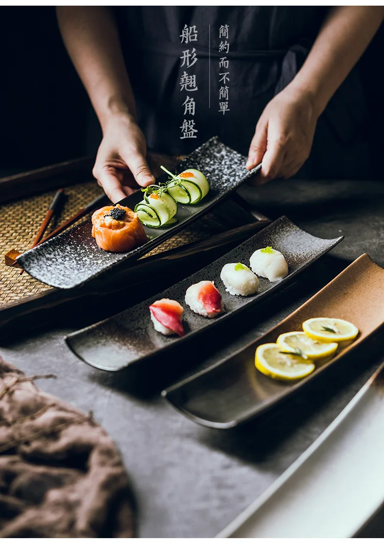 Prato japonês longo para sushi, prato retangular