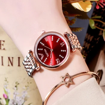 

Watch Lady Diamond Clock Stainless Steel Strap Red Rose Gold Woman Watch 2020 Casual Time Mesh Bracelet Strap Relogio Feminino