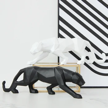 

Black Panther Statue Leopard Sculpture Large Animal Figurine Abstract Geometric Style Resin Home Office Decoration Gift accessor