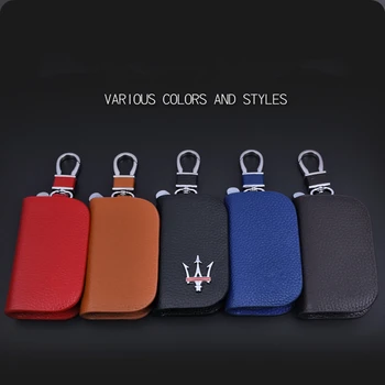 

1PCS Key Case For Maserati Leather Key Remote Cover Case Ring Keychain Holder Car Key Case Ghibli Levante Quattroporte