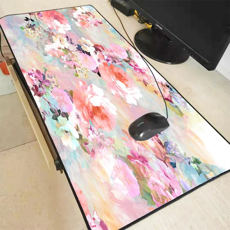 

XGZ Pink and White Flowers Locking Edge Gaming Mouse Pad Gamer Game Mouse Pad Anime Mousepad Mat Speed Version for Dota2 LOL