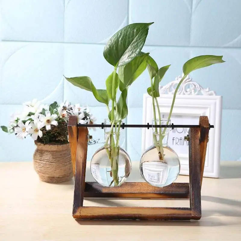 

Terrarium Tabletop Plant Bonsai Decor Flower Vase Creative Hydroponic Plant Vase Transparent Wooden Frame Vase