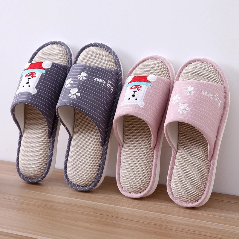 

LOOZYKIT 2019 New Women Home Slippers Unisex Flat Indoor Slipper Couple Cartoon Bear Slippers Spring Autumn Women Warm Slippers