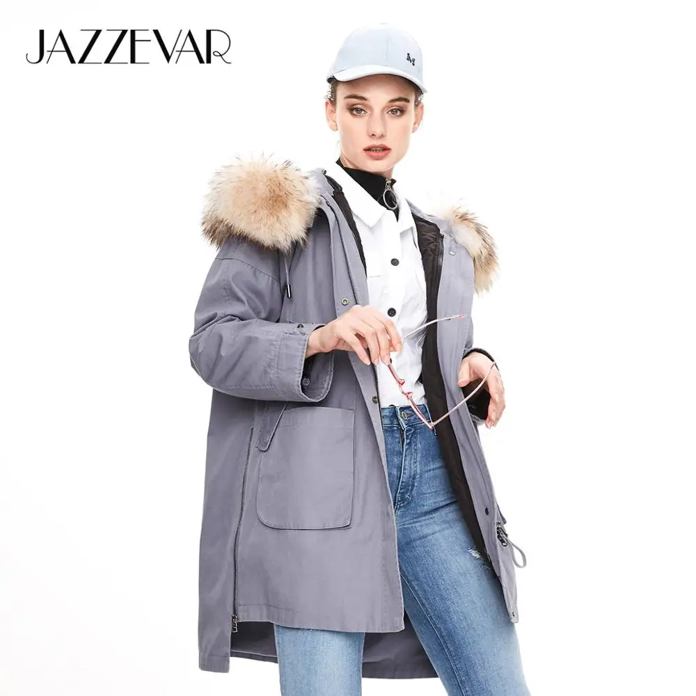 JAZZEVAR 2019 Зимнее новое поступление женское пальто высокое качество средней длины